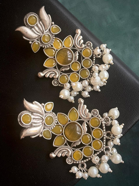 Monalisa Stone Beaded Silver Replica Partywear Earring