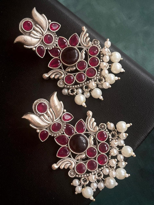 Monalisa Stone Beaded Silver Replica Partywear Earring