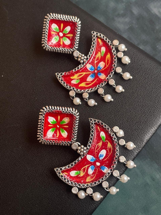 Hand Painted Ethnic Oxidized Chandbali Earring