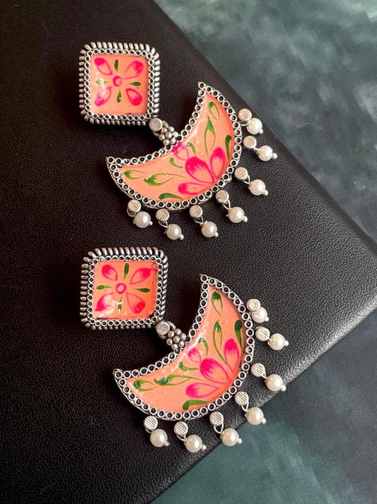 Hand Painted Ethnic Oxidized Chandbali Earring