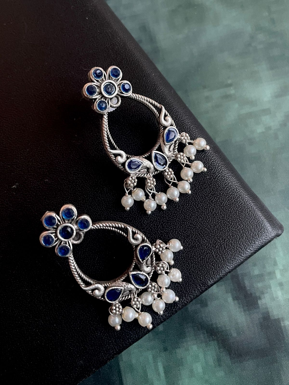 Silver Replica Oxidized Beaded Trendy Earring