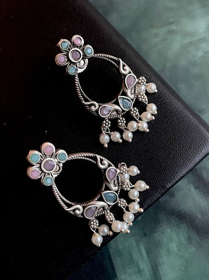 Silver Replica Oxidized Beaded Trendy Earring