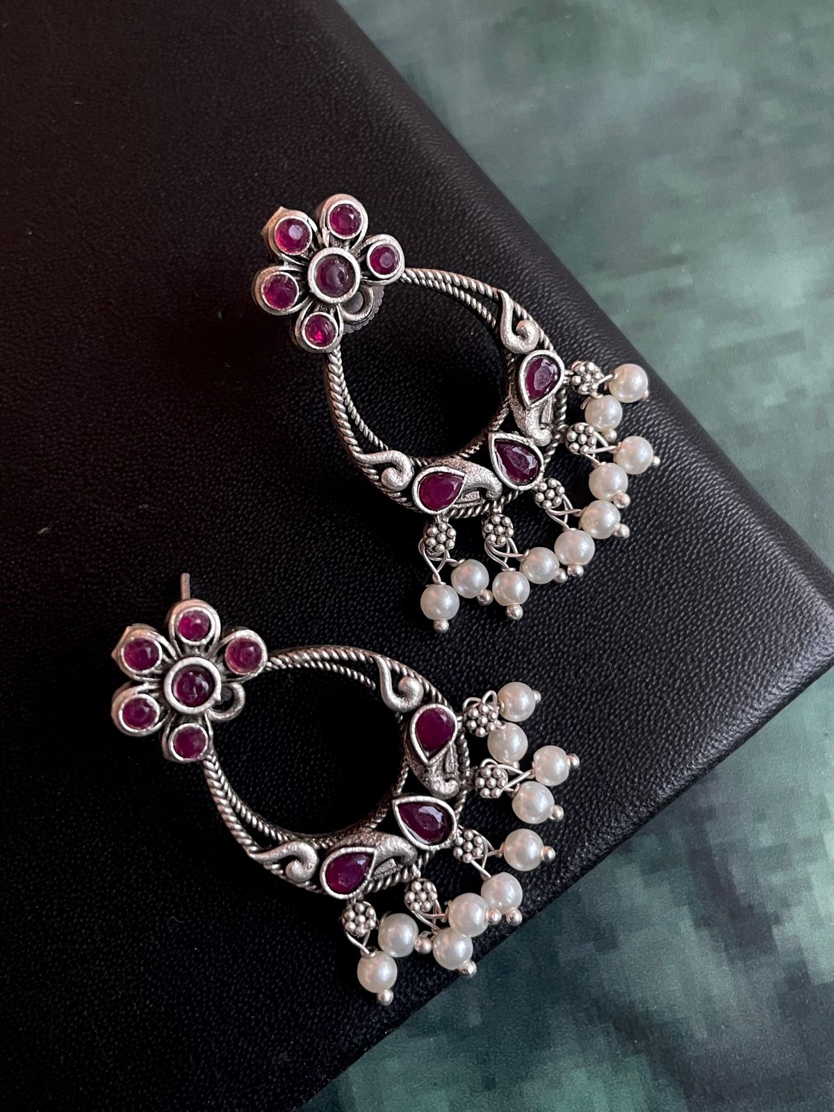 Silver Replica Oxidized Beaded Trendy Earring