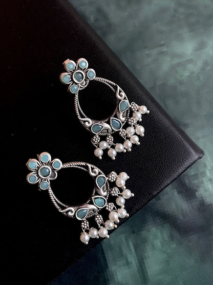 Silver Replica Oxidized Beaded Trendy Earring