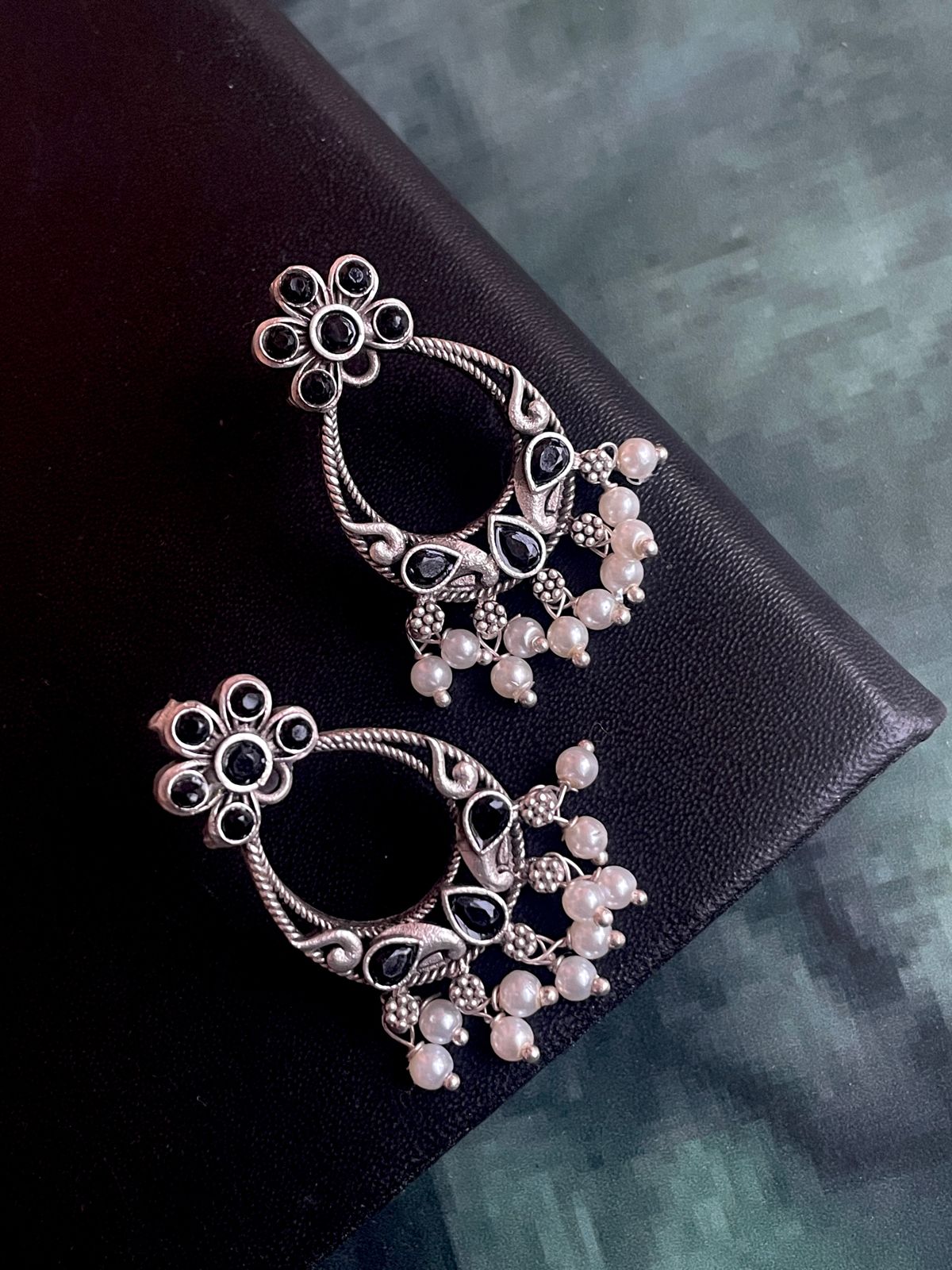 Silver Replica Oxidized Beaded Trendy Earring