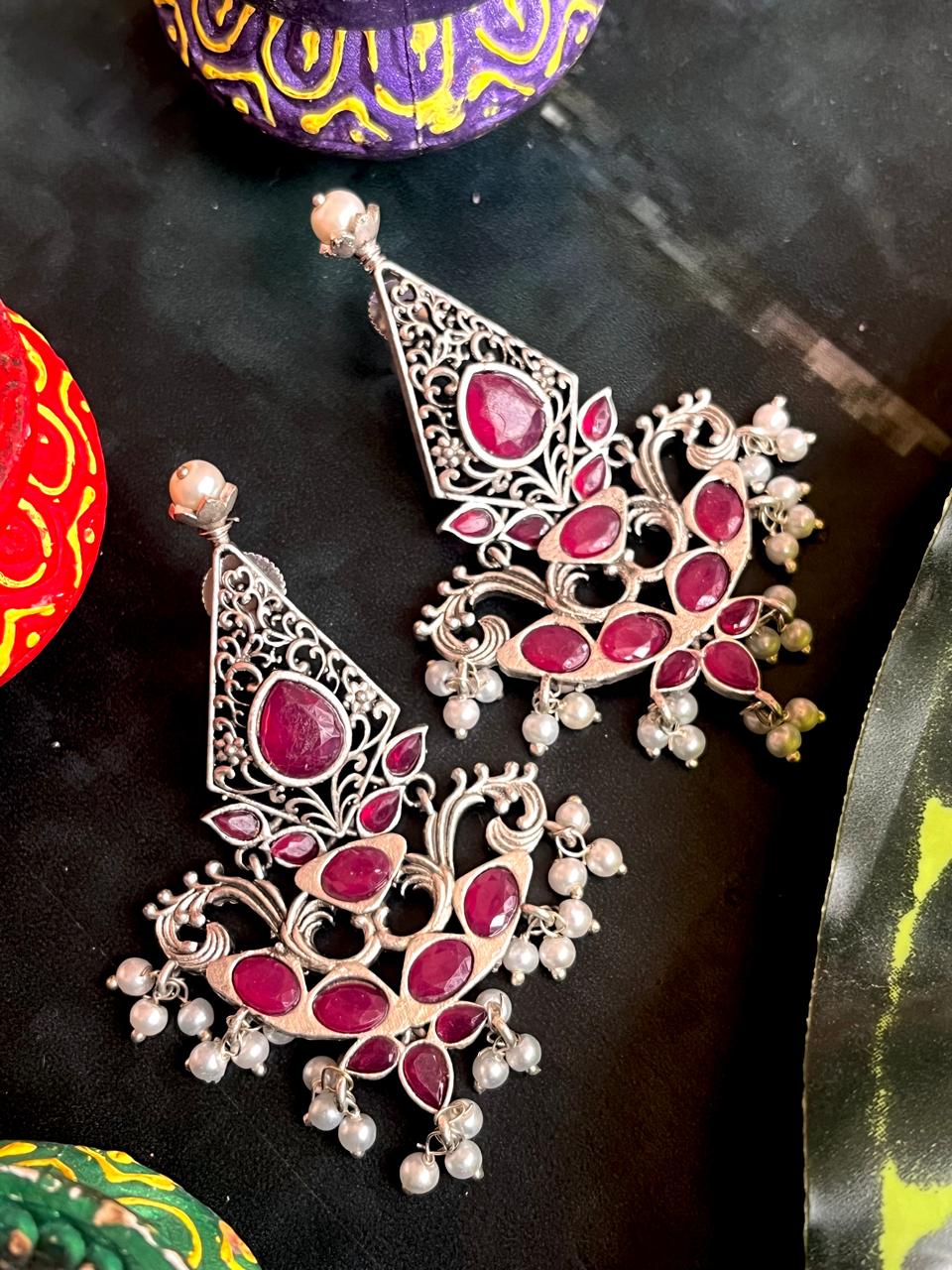 Silver Replica Oxidized Ethnic Earring