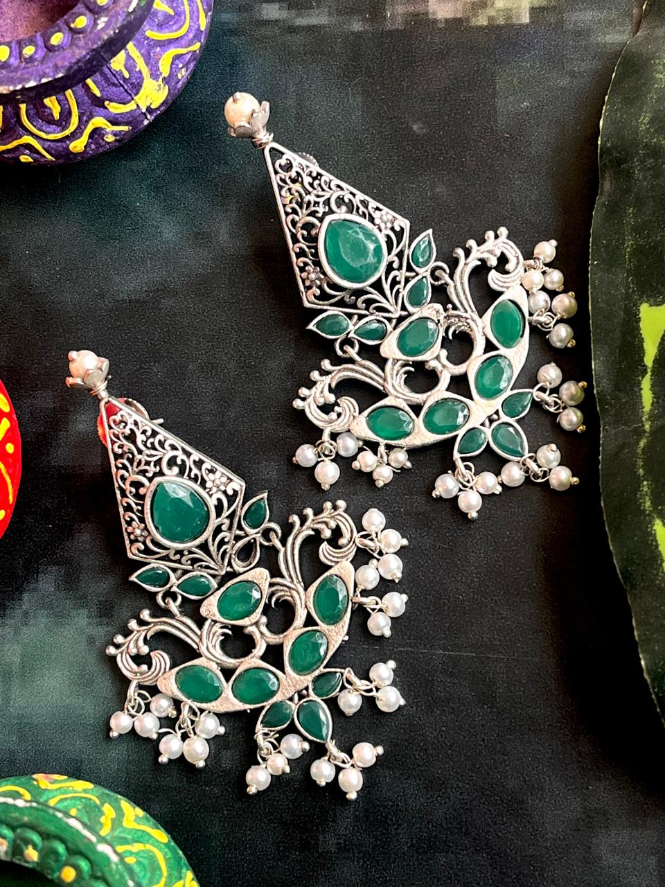 Silver Replica Oxidized Ethnic Earring