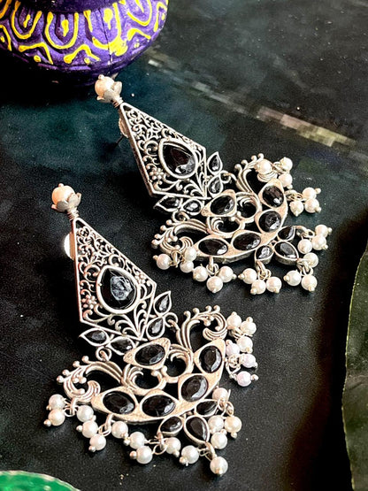 Silver Replica Oxidized Ethnic Earring