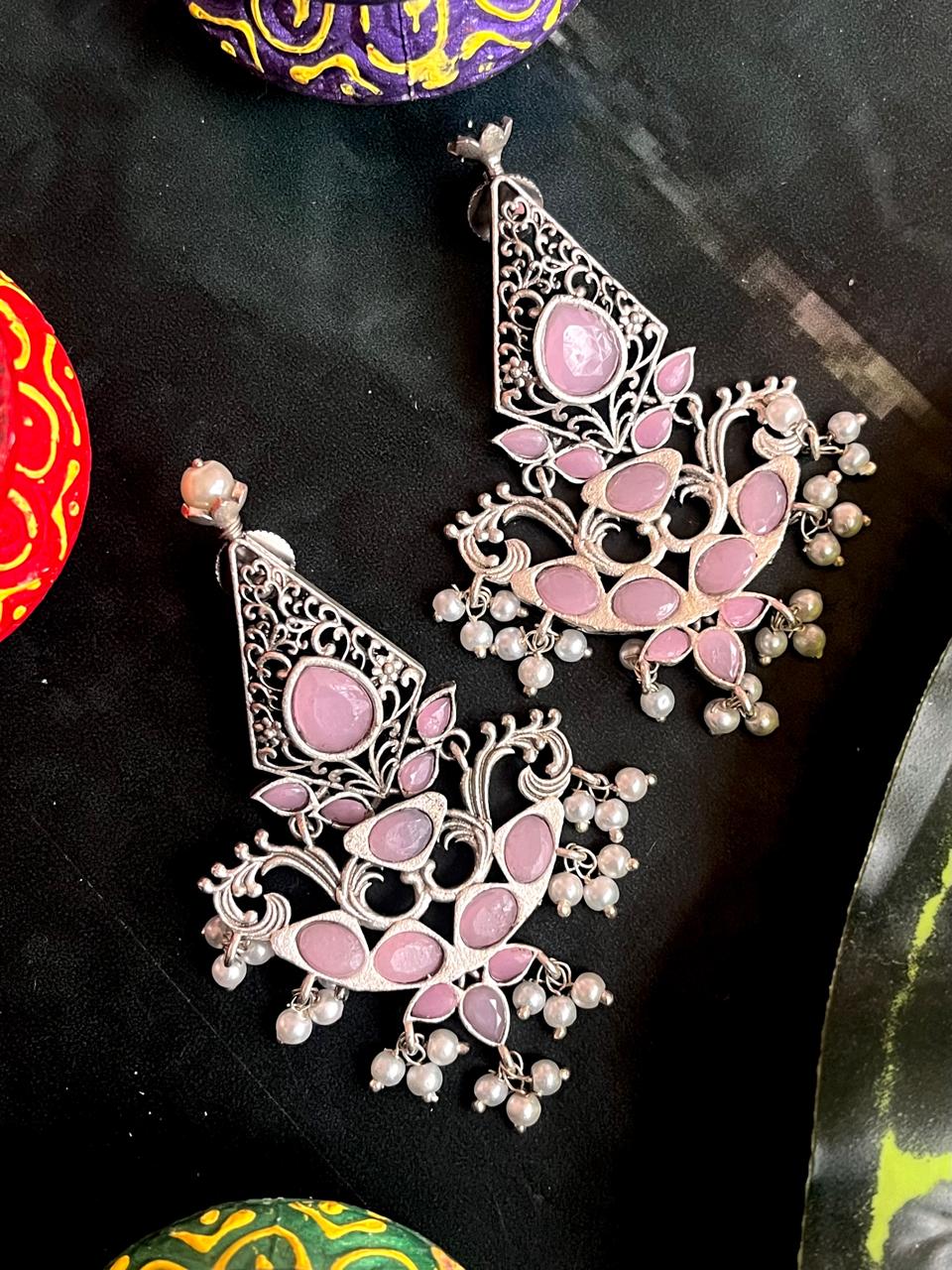 Silver Replica Oxidized Ethnic Earring