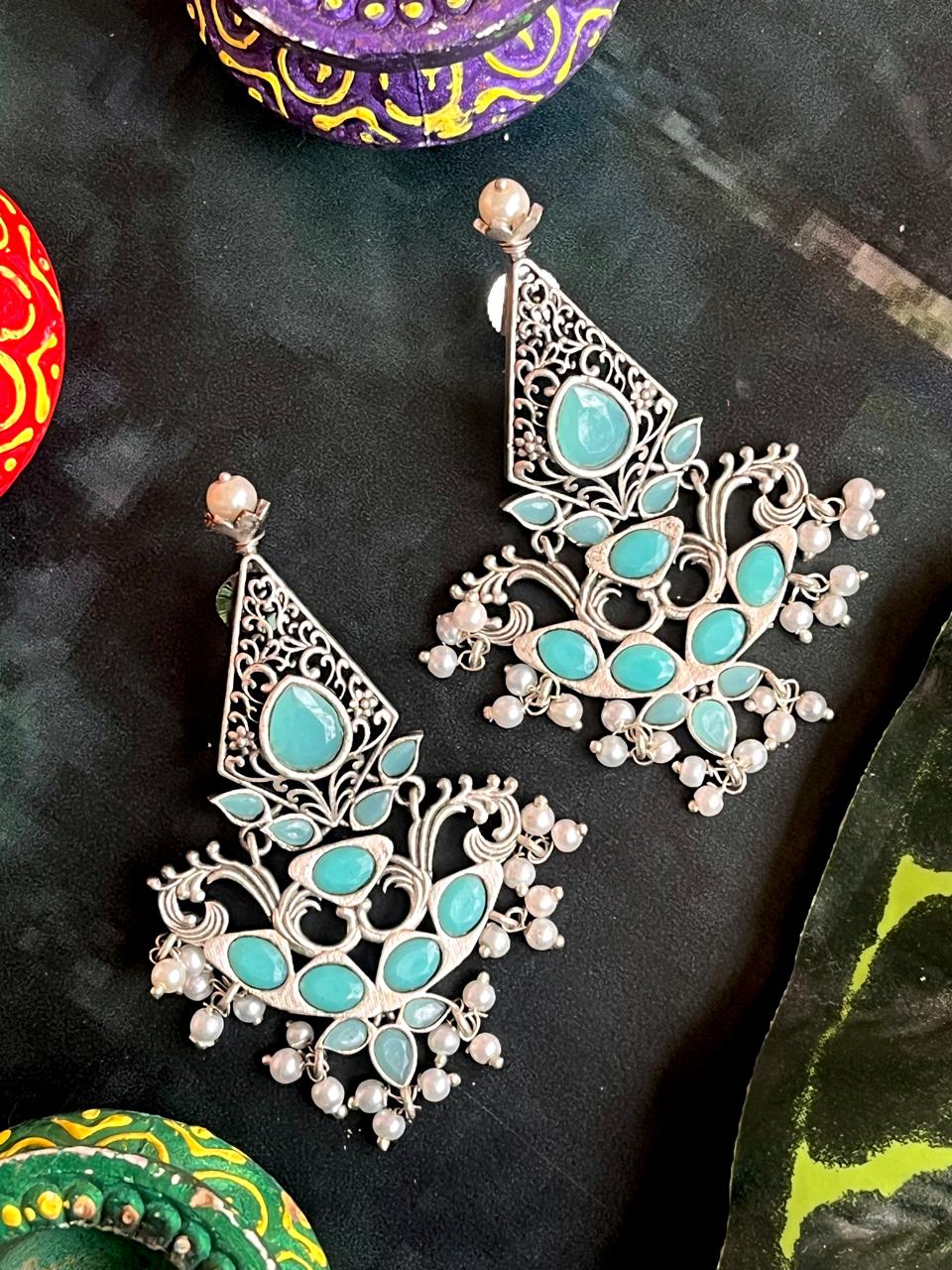 Silver Replica Oxidized Ethnic Earring