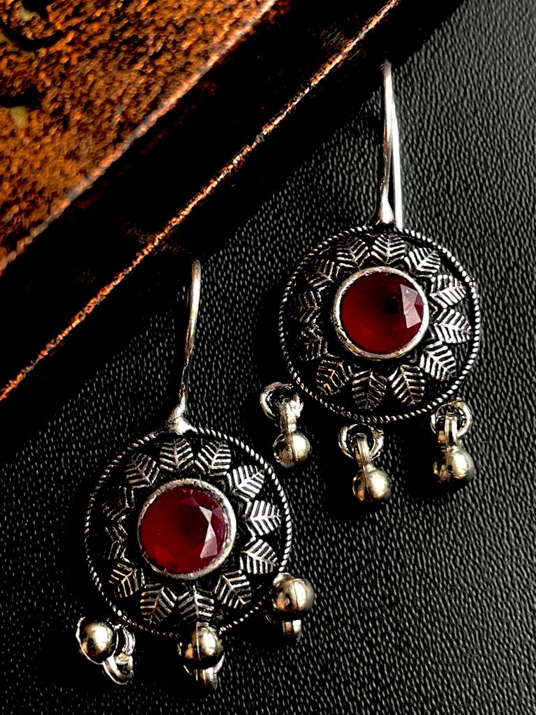 Monalisa Stone Round shape Oxidized Stud Earring