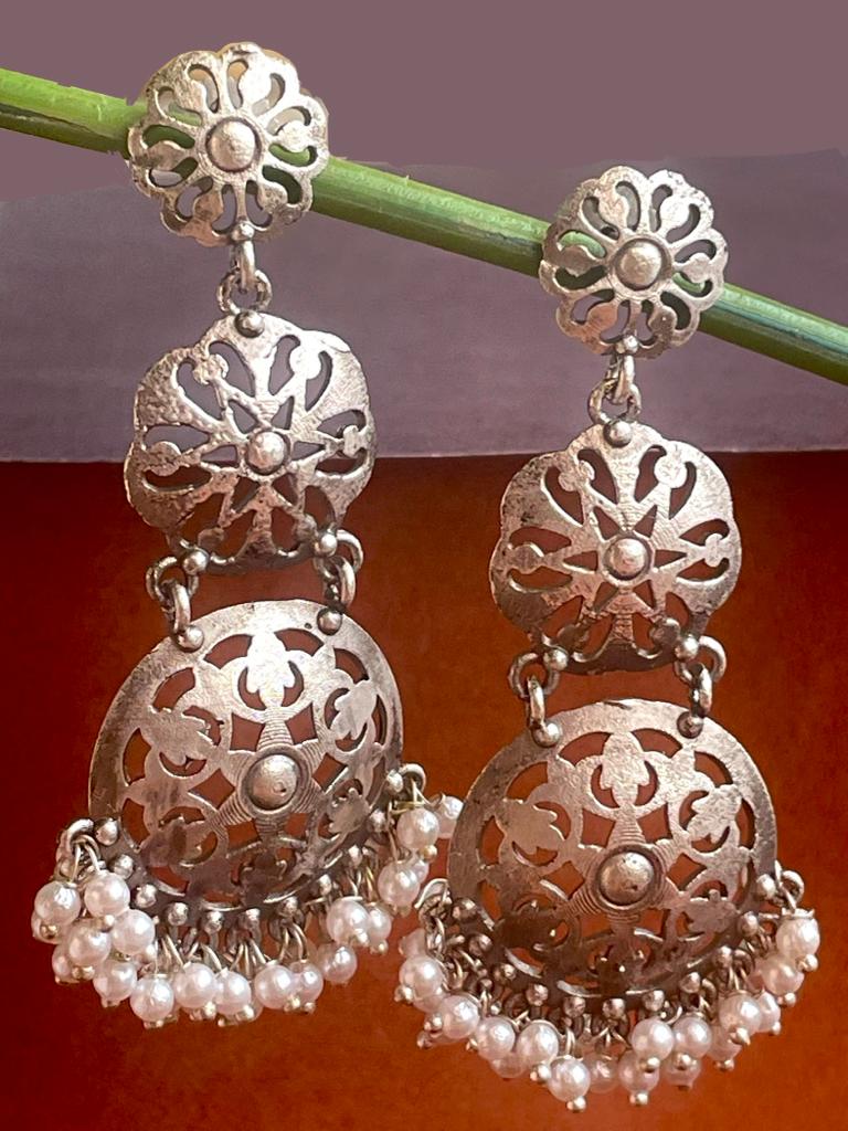 Silver Replica Long latkan style Earring