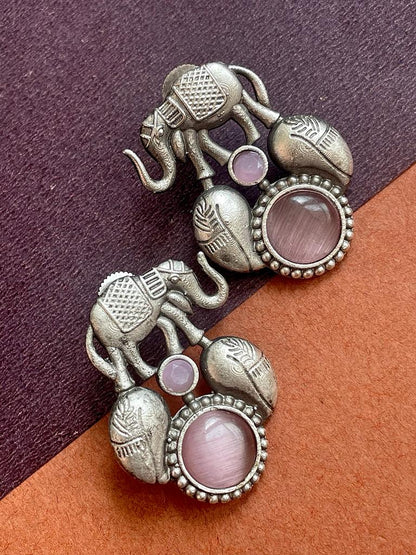 Monalisa Stone Elephant Shape Silver Replica Stud Earring