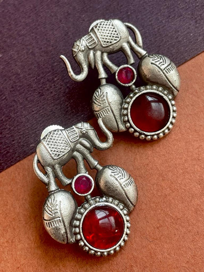 Monalisa Stone Elephant Shape Silver Replica Stud Earring