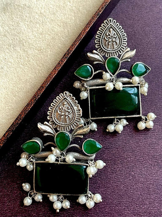 Silver Replica Rectangular Monalisa Stone Stud Earring