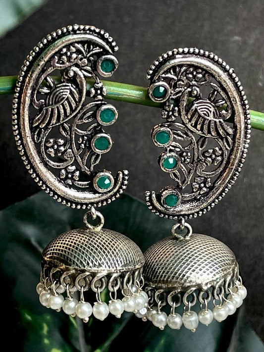 Oxidized Jhumki with Black polish Top Earring