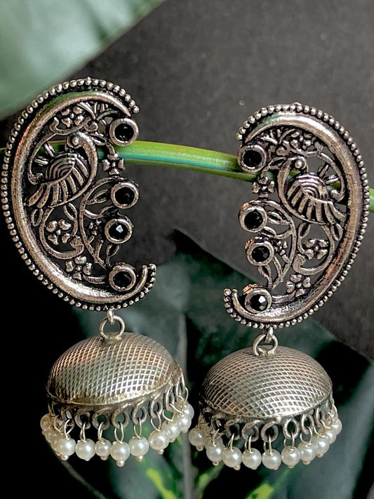 Oxidized Jhumki with Black polish Top Earring