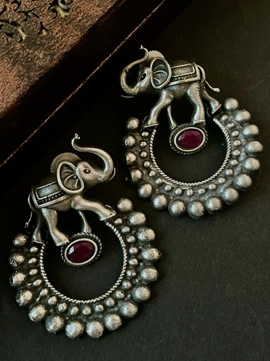 Oxidized Elephant shape Circular Stud Earring