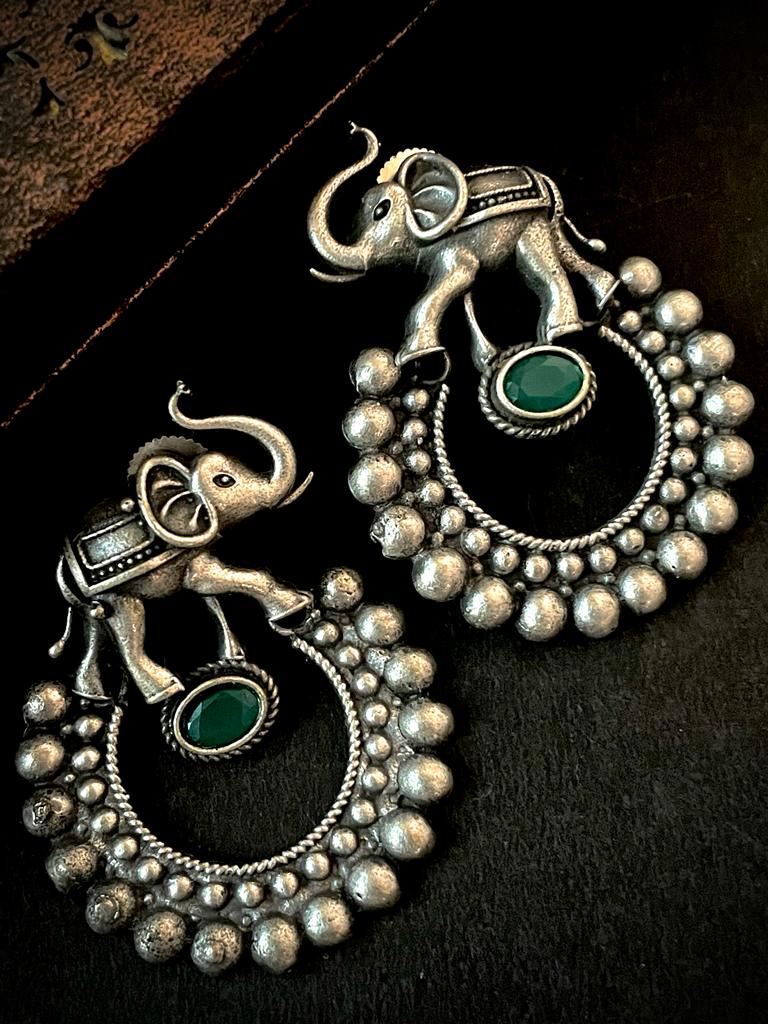 Oxidized Elephant shape Circular Stud Earring