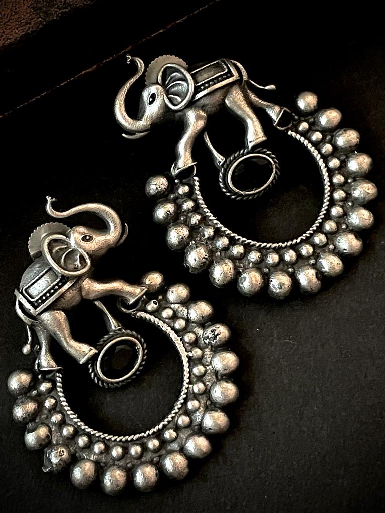 Oxidized Elephant shape Circular Stud Earring