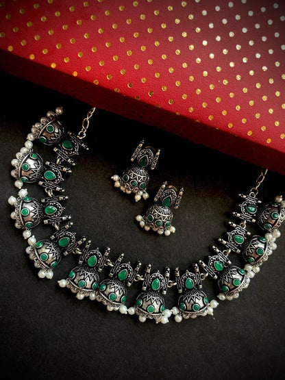 Oxidized Choker with Earring set