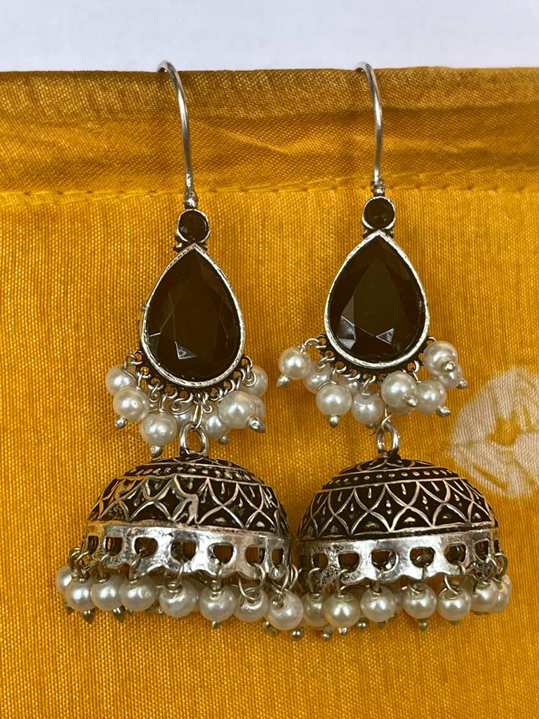 Monalisa Stone top with black polish jhumki Earring