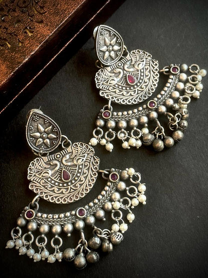 Black Polish Oxidized Antique Look Chandbali Drop Earring