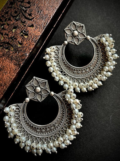 Black Polish Oxidized Antique Look Chandbali Oversized Stud Earring