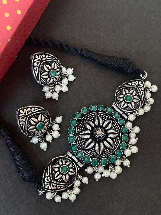 Oxidized Choker with Earring set