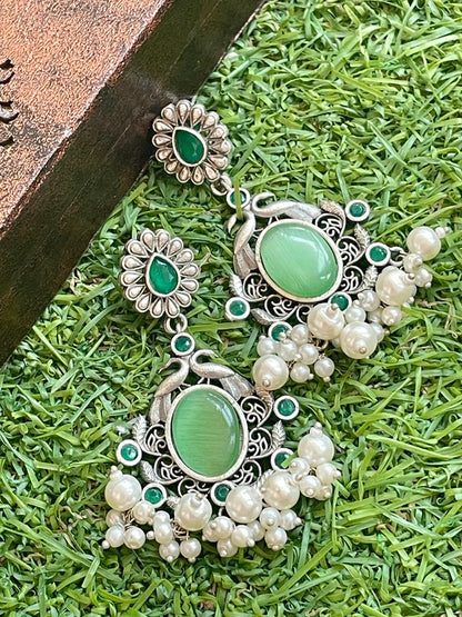 Ethnic Party wear Oxidized Drop earring with stone and beads