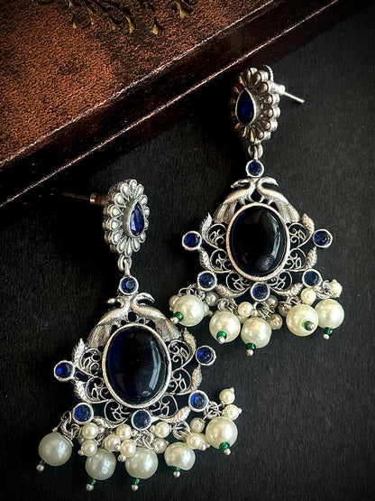 Ethnic Party wear Oxidized Drop earring with stone and beads