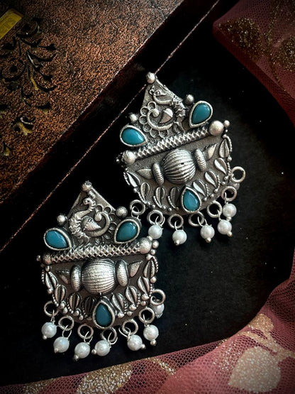 Silver Replica Brass with Monalisa Stone Stud Earring