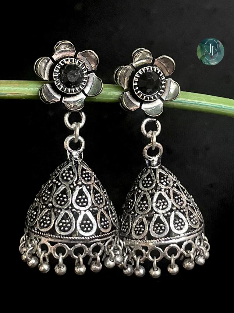 Oxidized Jhumka Earring in Brass with stone