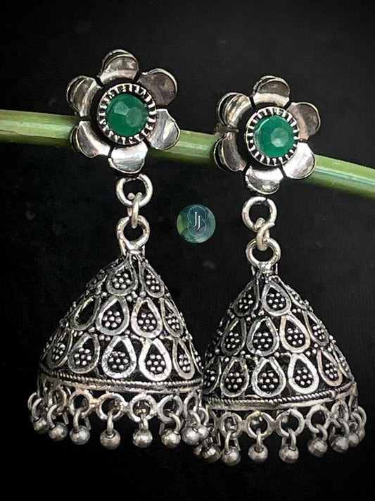 Oxidized Jhumka Earring in Brass with stone