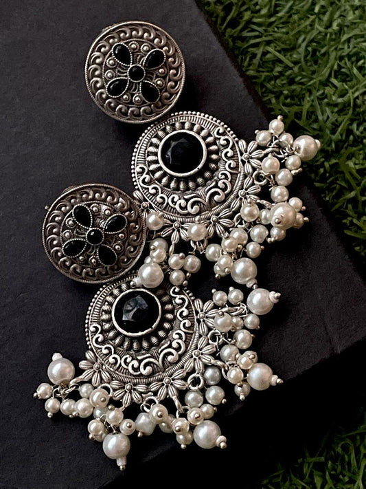 Ethnic Party wear Oxidized Drop earring with stone and beads