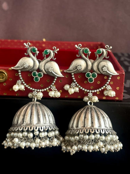 Silver Replica Bird Shape Top and Jhumka Earring