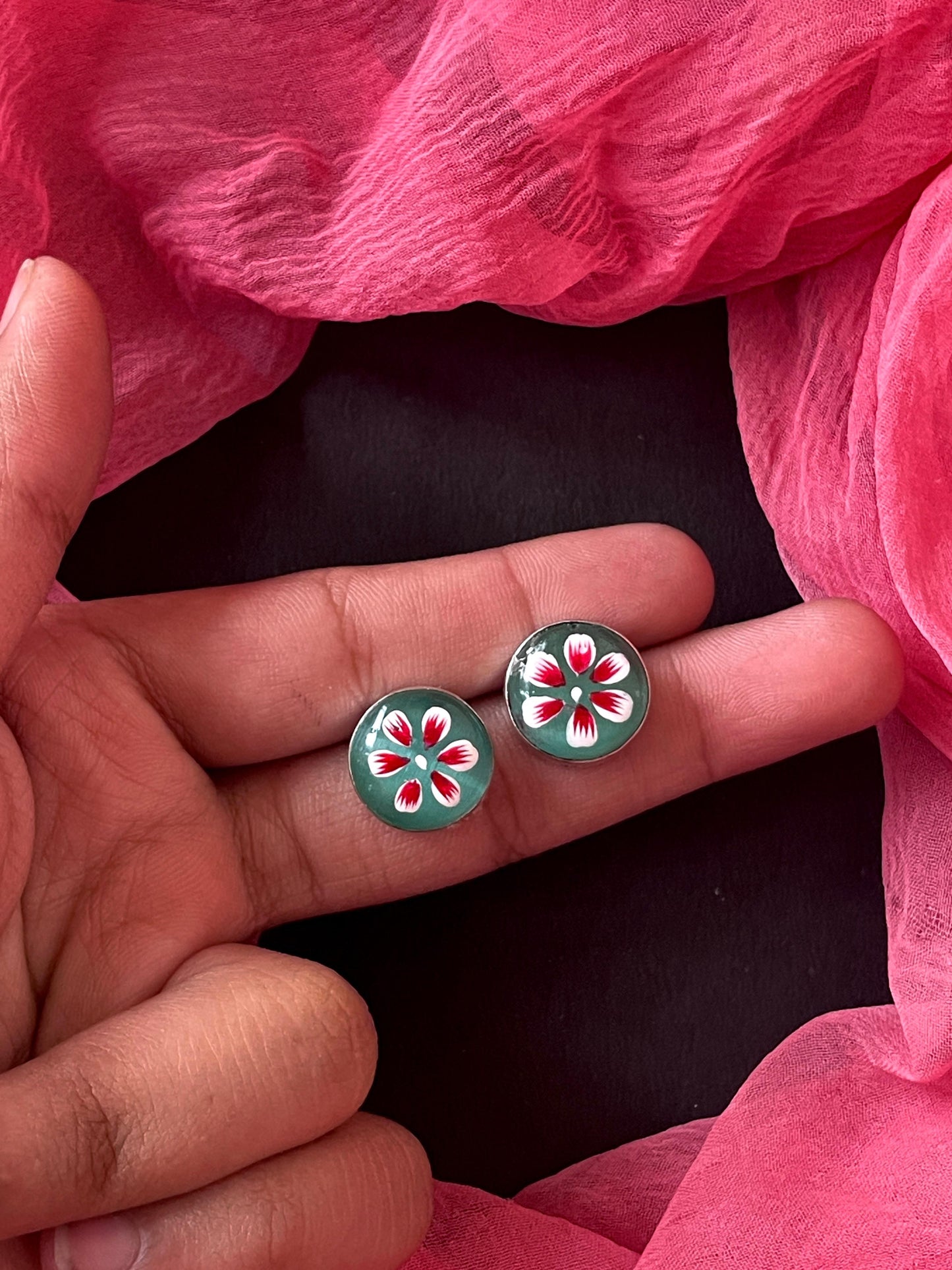 Hand Painted Monalisa Stone Stud Earring