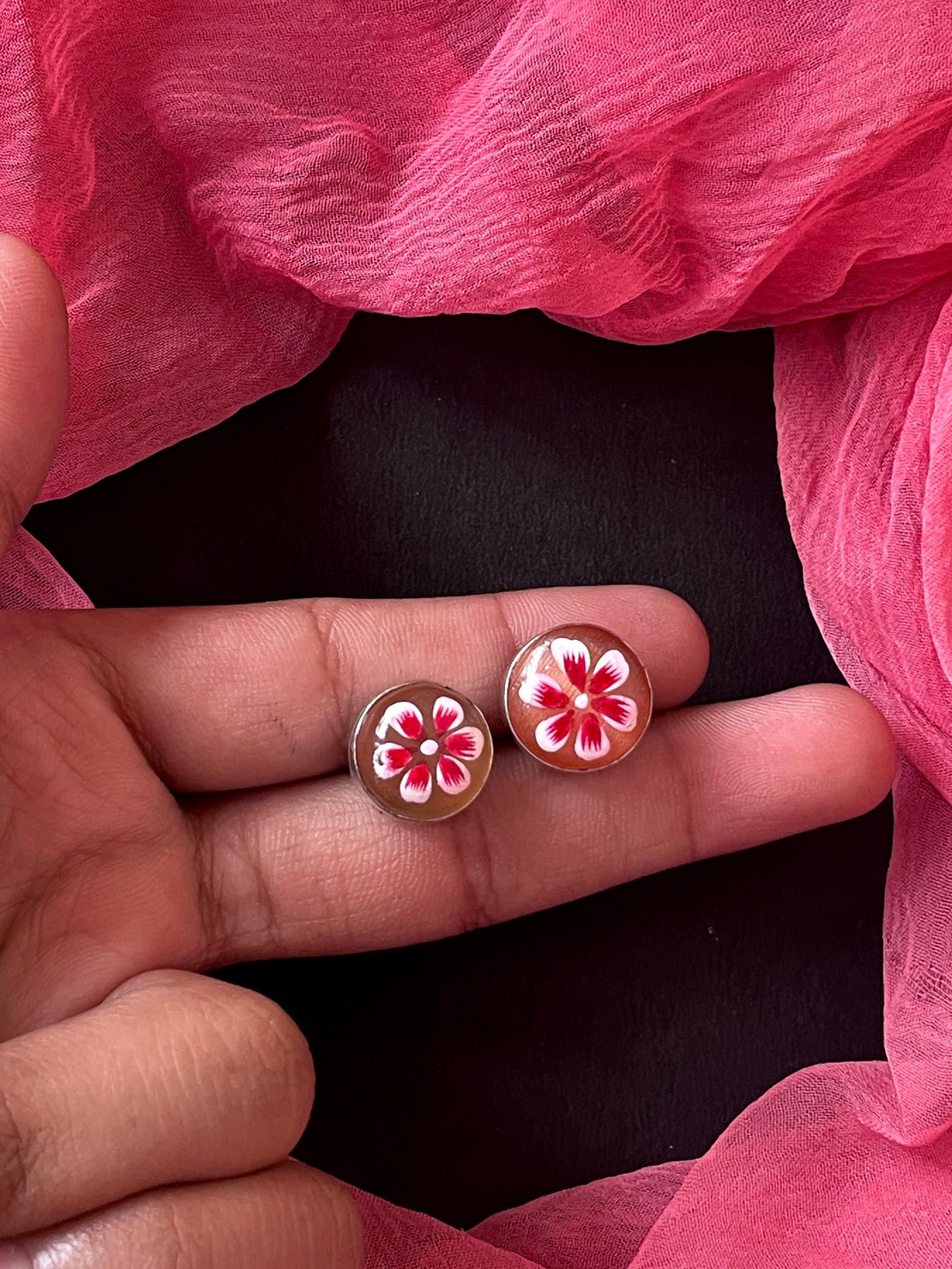 Hand Painted Monalisa Stone Stud Earring