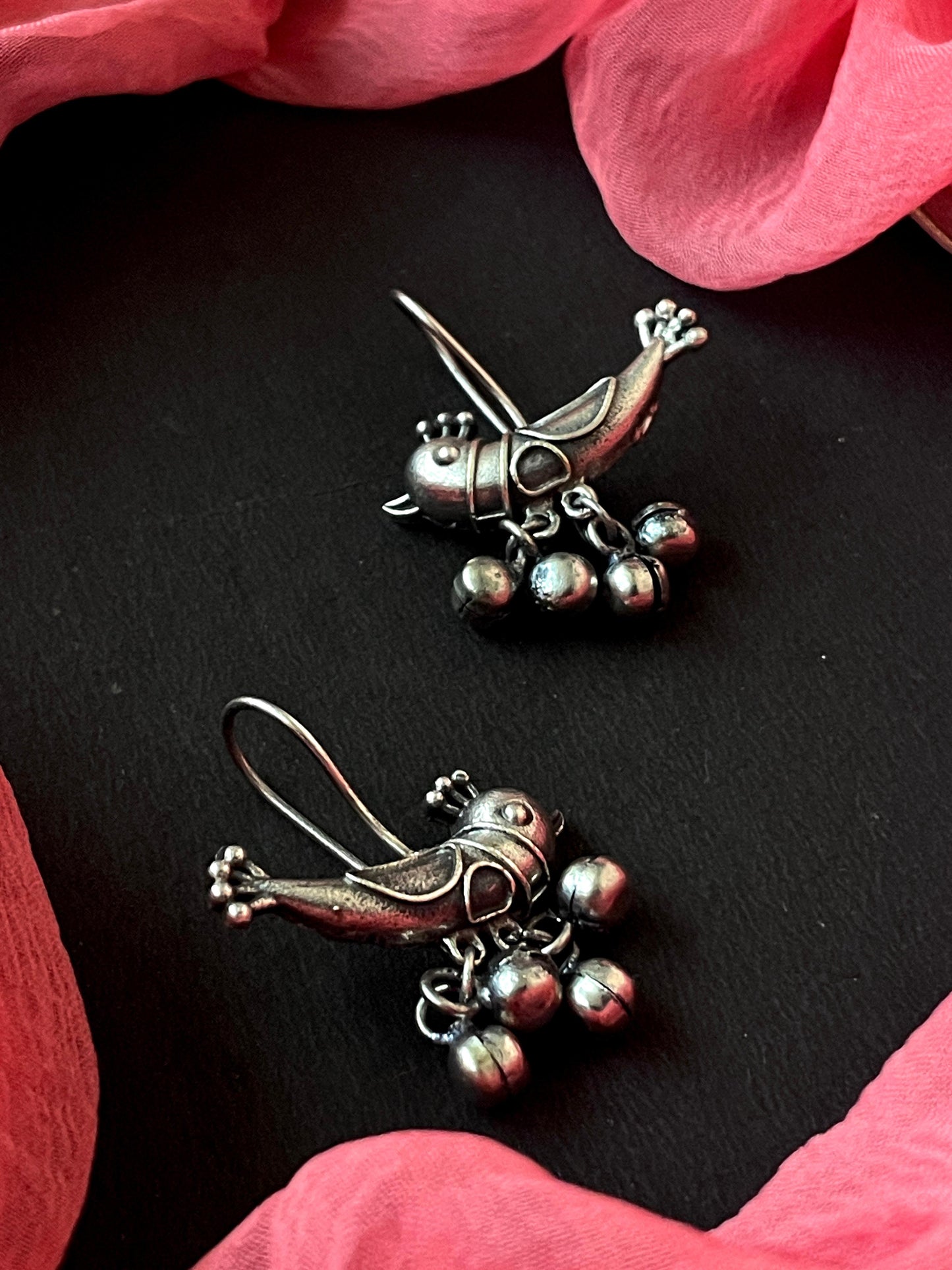 Silver Replica Oxidized Bird Shape Earring