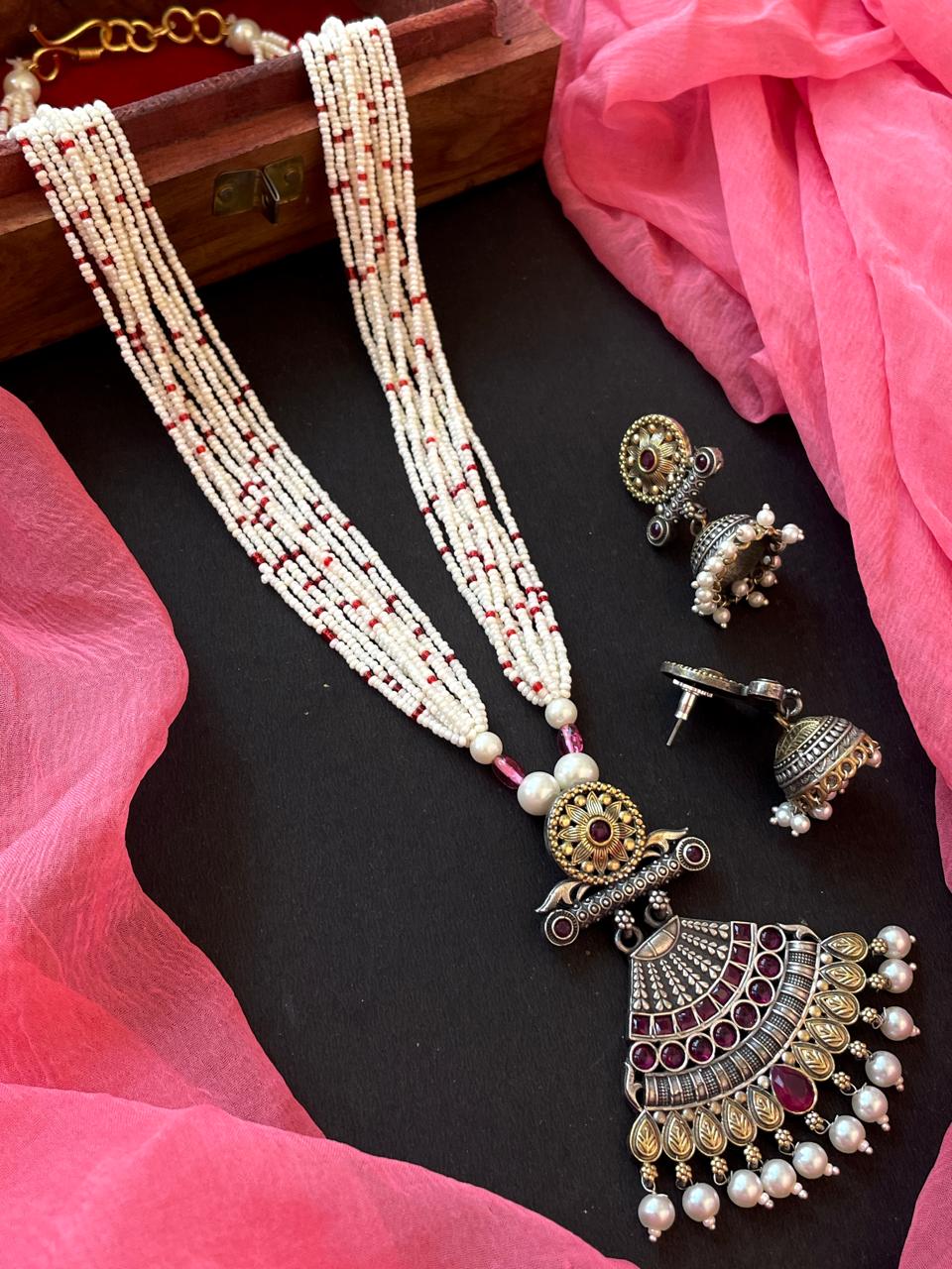 Dual Tone Ethnic Partywear Necklace with Earring set
