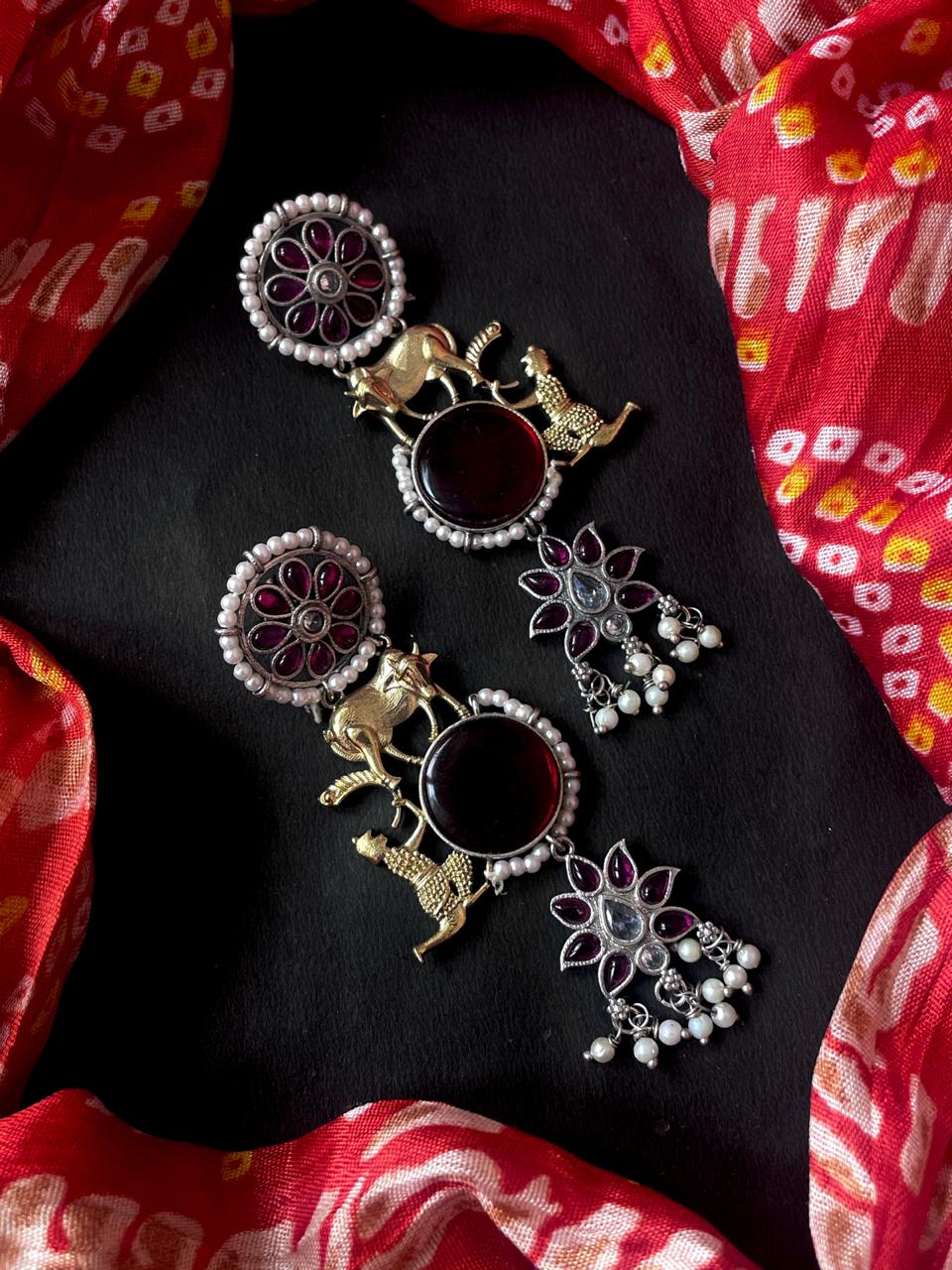 Dual Tone Ethnic Partywear Beaded Earring