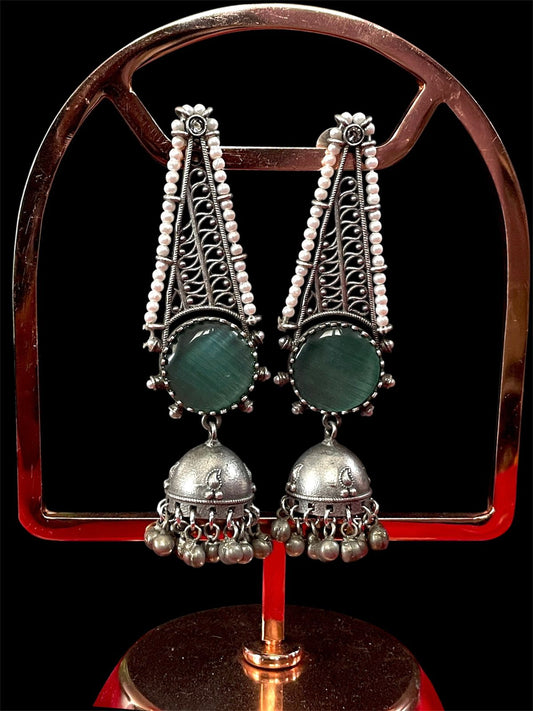 Monalisa Stone Oxidized Long Beaded Earring