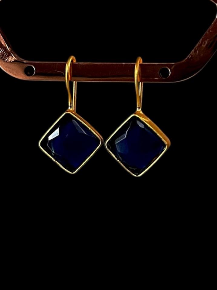 Cut Stone Square Golden Stud Earring