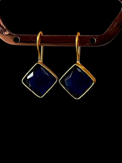 Cut Stone Square Golden Stud Earring