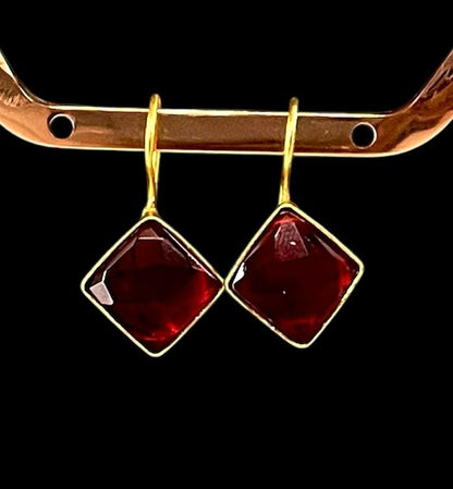Cut Stone Square Golden Stud Earring
