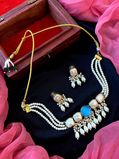 Monalisa Stone with Shell Pearl Choker and Earring set