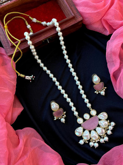 Monalisa Stone with Shell Pearl Pendant Necklace with Earring set