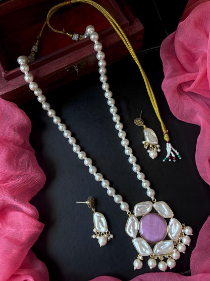 Monalisa Stone Shell Pearl Necklace with Earring set