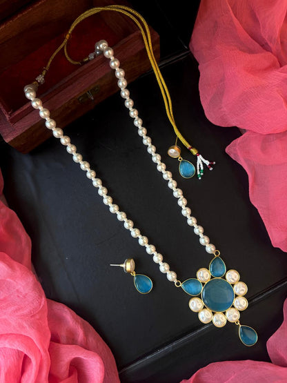 Monalisa Stone Shell Pearl Necklace with Earring set