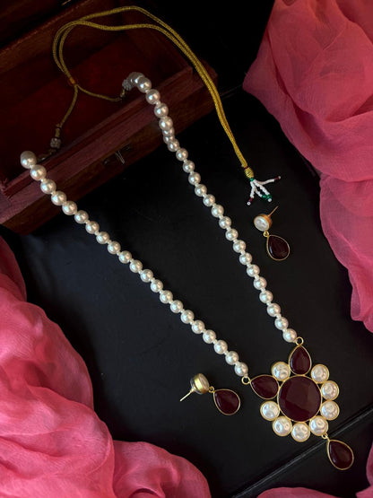 Monalisa Stone Shell Pearl Necklace with Earring set